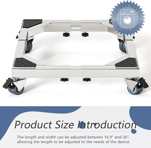 قاعدة حامل ثلاجة متنقلة من الفولاذ المقاوم للصدأ شديدة التحمل من شينشيلا، حامل غسالة بعجلات، دوللي أثاث قابل للتعديل للغسالة والثلاجة والمجفف (كبير) in Kuwait