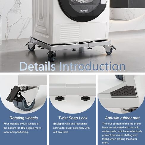 قاعدة حامل ثلاجة متنقلة من الفولاذ المقاوم للصدأ شديدة التحمل من شينشيلا، حامل غسالة بعجلات، دوللي أثاث قابل للتعديل للغسالة والثلاجة والمجفف (كبير) in Kuwait