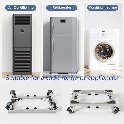 قاعدة حامل ثلاجة متنقلة من الفولاذ المقاوم للصدأ شديدة التحمل من شينشيلا، حامل غسالة بعجلات، دوللي أثاث قابل للتعديل للغسالة والثلاجة والمجفف (كبير) in Kuwait