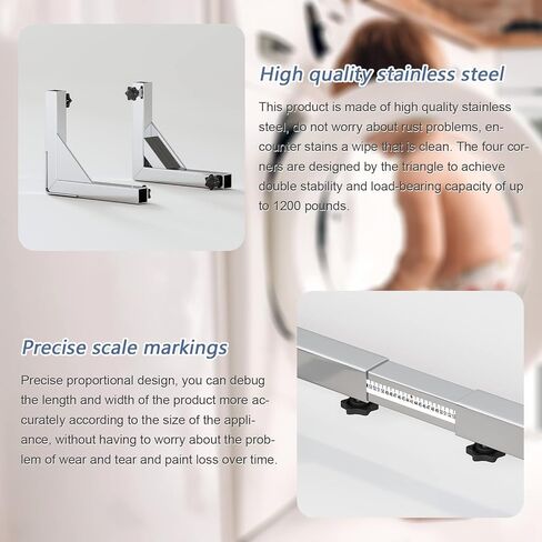 قاعدة حامل ثلاجة متنقلة من الفولاذ المقاوم للصدأ شديدة التحمل من شينشيلا، حامل غسالة بعجلات، دوللي أثاث قابل للتعديل للغسالة والثلاجة والمجفف (كبير) in Kuwait