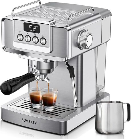 ماكينة اسبريسو سومساتي، ماكينة اسبريسو من الفولاذ المقاوم للصدأ مع رغوة الحليب لللاتيه والكابتشينو والماكياتو، لصانعة الاسبريسو المنزلية، خزان مياه 1.8 لتر، 20 بار in Kuwait