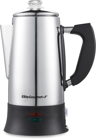 Elite Gourmet EC922 Electric Coffee Percolator, Glass Clear Brew Progress Knob, Cool-Touch Handle, Cordless Serve, 12-Cup, Stainless Steel in Kuwait