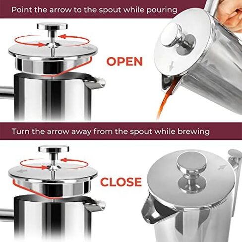 Mueller French Press Double Insulated 304 Stainless Steel Coffee Maker 4 Level Filtration System, No Coffee Grounds, Rust-Free, Dishwasher Safe in Saudi Arabia
