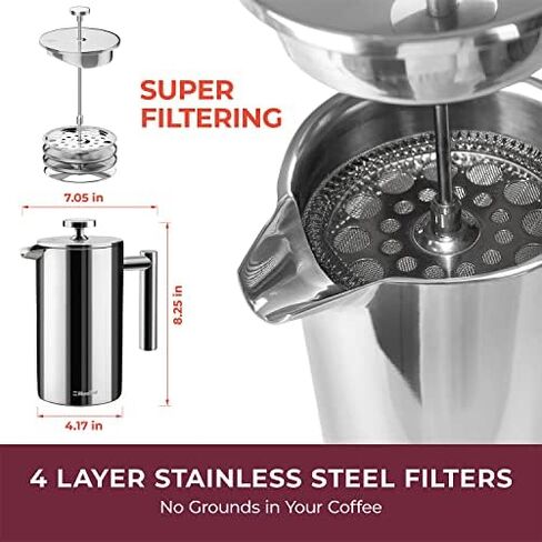 Mueller French Press Double Insulated 304 Stainless Steel Coffee Maker 4 Level Filtration System, No Coffee Grounds, Rust-Free, Dishwasher Safe in Saudi Arabia