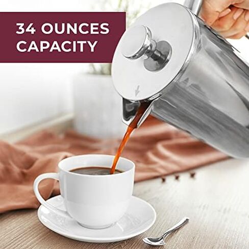 Mueller French Press Double Insulated 304 Stainless Steel Coffee Maker 4 Level Filtration System, No Coffee Grounds, Rust-Free, Dishwasher Safe in Saudi Arabia