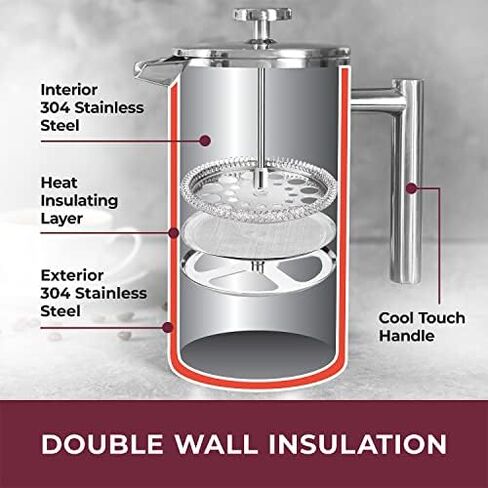 Mueller French Press Double Insulated 304 Stainless Steel Coffee Maker 4 Level Filtration System, No Coffee Grounds, Rust-Free, Dishwasher Safe in Saudi Arabia