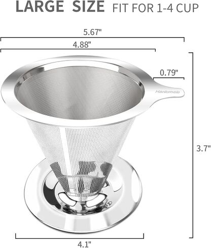 Hanlomele Pour Over Coffee Dripper, Paperless Reusable Coffee Filter, Pour Over Coffee Maker for Single Cup Brew, Double Mesh Design of Stainless Steel Cone Filter for Perfect Extraction (1-2 Cup) in Kuwait