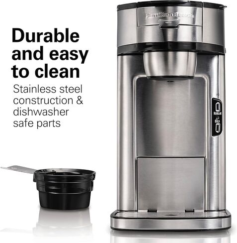 Hamilton Beach The Scoop Single Serve Coffee Maker & Fast Grounds Brewer, Brews in Minutes, 8-14oz. Cups, Stainless Steel in Kuwait