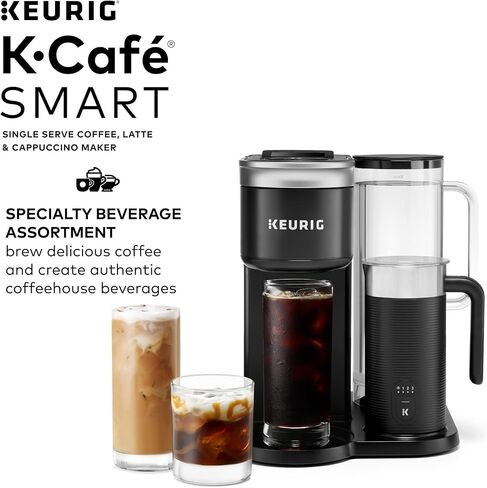Keurig K-Café SMART Single Serve Coffee Maker with WiFi Compatibility, Latte and Cappuccino Machine with Built-In Frother, 6 Brew Sizes, Compatible with Alexa, Black, (5000365485) in Saudi Arabia
