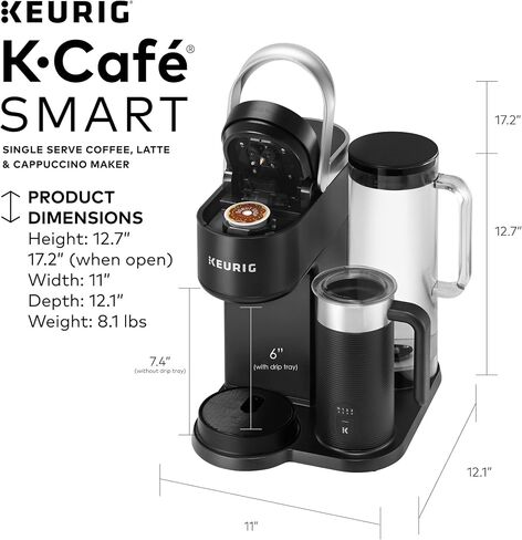 Keurig K-Café SMART Single Serve Coffee Maker with WiFi Compatibility, Latte and Cappuccino Machine with Built-In Frother, 6 Brew Sizes, Compatible with Alexa, Black, (5000365485) in Saudi Arabia