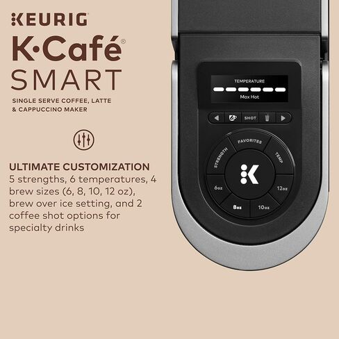 Keurig K-Café SMART Single Serve Coffee Maker with WiFi Compatibility, Latte and Cappuccino Machine with Built-In Frother, 6 Brew Sizes, Compatible with Alexa, Black, (5000365485) in Saudi Arabia