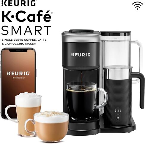 Keurig K-Café SMART Single Serve Coffee Maker with WiFi Compatibility, Latte and Cappuccino Machine with Built-In Frother, 6 Brew Sizes, Compatible with Alexa, Black, (5000365485) in Saudi Arabia