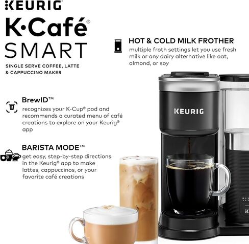 Keurig K-Café SMART Single Serve Coffee Maker with WiFi Compatibility, Latte and Cappuccino Machine with Built-In Frother, 6 Brew Sizes, Compatible with Alexa, Black, (5000365485) in Saudi Arabia