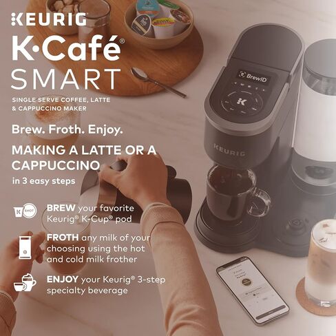 Keurig K-Café SMART Single Serve Coffee Maker with WiFi Compatibility, Latte and Cappuccino Machine with Built-In Frother, 6 Brew Sizes, Compatible with Alexa, Black, (5000365485) in Saudi Arabia
