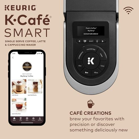 Keurig K-Café SMART Single Serve Coffee Maker with WiFi Compatibility, Latte and Cappuccino Machine with Built-In Frother, 6 Brew Sizes, Compatible with Alexa, Black, (5000365485) in Saudi Arabia