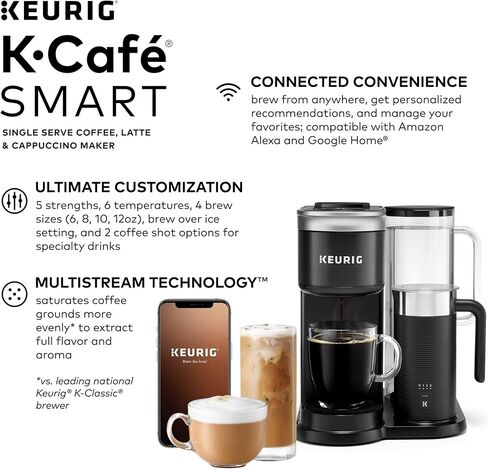 Keurig K-Café SMART Single Serve Coffee Maker with WiFi Compatibility, Latte and Cappuccino Machine with Built-In Frother, 6 Brew Sizes, Compatible with Alexa, Black, (5000365485) in Saudi Arabia