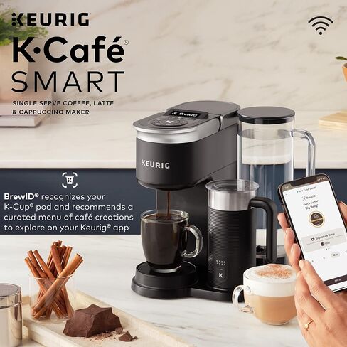 Keurig K-Café SMART Single Serve Coffee Maker with WiFi Compatibility, Latte and Cappuccino Machine with Built-In Frother, 6 Brew Sizes, Compatible with Alexa, Black, (5000365485) in Saudi Arabia