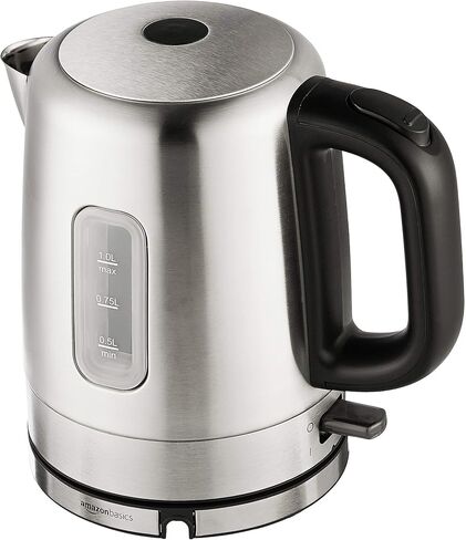 Amazon Basics Electric Kettle, Glass and Steel, Tea Kettle for Boiling Water, With Auto Shut-Off and Boil Dry Protection, 1.0 Liter, Glass and Steel in Kuwait