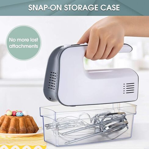 خلاط يدوي، خلاط يدوي 5 سرعات، خلاط كهربائي محمول بقوة 400 وات مع حقيبة تخزين سهلة التركيب و5 ملحقات من الفولاذ المقاوم للصدأ، خلاط مطبخ خفيف الوزن للطبخ والخبز والكعك والبيض وخبز العجين. in Kuwait