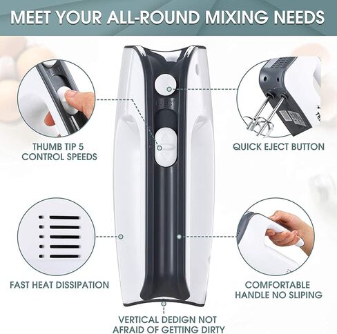 خلاط يدوي، خلاط يدوي 5 سرعات، خلاط كهربائي محمول بقوة 400 وات مع حقيبة تخزين سهلة التركيب و5 ملحقات من الفولاذ المقاوم للصدأ، خلاط مطبخ خفيف الوزن للطبخ والخبز والكعك والبيض وخبز العجين. in Kuwait