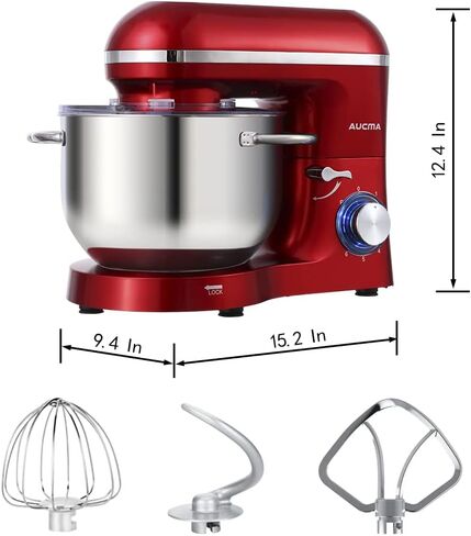 Aucma Stand Mixer,6.5-QT 660W 6-Speed Tilt-Head Food Mixer, Kitchen Electric Mixer with Dough Hook, Wire Whip & Beater (Black, 6.5QT) in Kuwait
