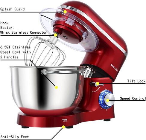 Aucma Stand Mixer,6.5-QT 660W 6-Speed Tilt-Head Food Mixer, Kitchen Electric Mixer with Dough Hook, Wire Whip & Beater (Black, 6.5QT) in Kuwait