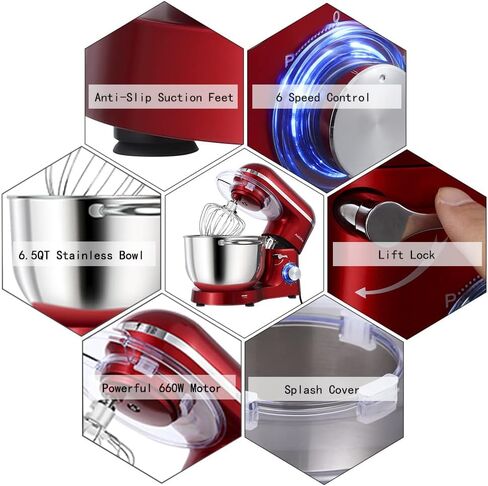 Aucma Stand Mixer,6.5-QT 660W 6-Speed Tilt-Head Food Mixer, Kitchen Electric Mixer with Dough Hook, Wire Whip & Beater (Black, 6.5QT) in Kuwait