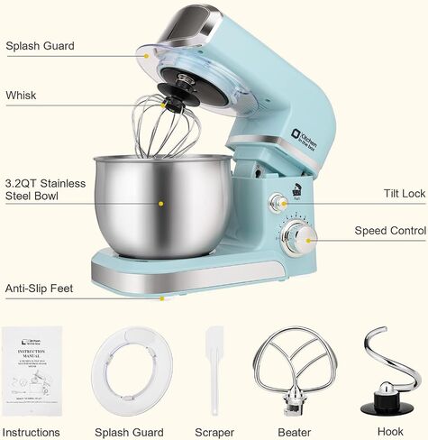 Kitchen in the box Stand Mixer,3.2Qt Small Electric Food Mixer,6 Speeds Portable Lightweight Kitchen Mixer for Daily Use with Egg Whisk,Dough Hook,Flat Beater (Black) in Saudi Arabia