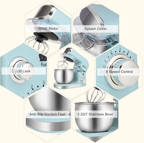 Kitchen in the box Stand Mixer,3.2Qt Small Electric Food Mixer,6 Speeds Portable Lightweight Kitchen Mixer for Daily Use with Egg Whisk,Dough Hook,Flat Beater (Black) in Saudi Arabia