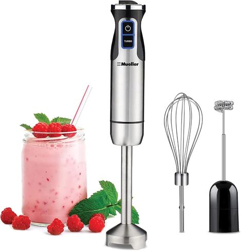 Mueller Ultra-Stick 500 Watt 9-Speed Immersion Multi-Purpose Hand Blender Heavy Duty Copper Motor Brushed 304 Stainless Steel With Whisk, Milk Frother Attachments in Saudi Arabia