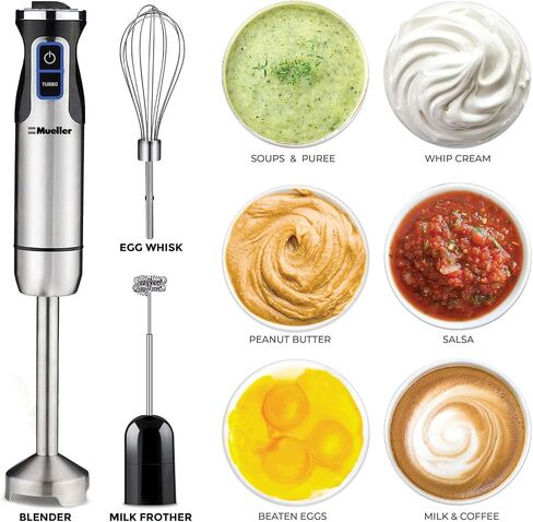 Mueller Ultra-Stick 500 Watt 9-Speed Immersion Multi-Purpose Hand Blender Heavy Duty Copper Motor Brushed 304 Stainless Steel With Whisk, Milk Frother Attachments in Saudi Arabia