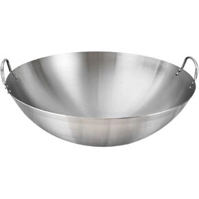 Kichvoe 11.7 * 3Inch Wok Pan Stainless Steel Wok Grilling Wok Griddle Stir Fry Pan Roung Bottom Chinese Wok with Double Handle