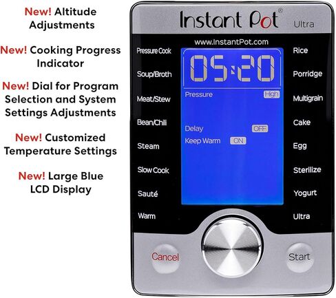 Instant Pot Ultra، طنجرة ضغط 10 في 1، طنجرة بطيئة، طنجرة أرز، صانعة الزبادي، صانعة الكيك، طنجرة البيض، سوتيه، وأكثر من ذلك، تتضمن تطبيقًا مجانيًا مع أكثر من 1900 وصفة. الفولاذ المقاوم للصدأ، 6 كوارت in Kuwait