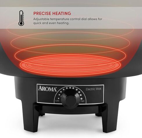 Aroma Housewares AEW-306 Electric Wok with Tempered Glass Lid Easy Clean Nonstick, Cooking Chopsticks, Tempura and Steaming Racks, Professional Model, Black in Kuwait