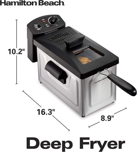Hamilton Beach Professional Grade Electric Deep Fryer, Frying Basket with Hooks, 1500 Watts, 3 Ltrs with Viewing Window, Stainless Steel in Saudi Arabia