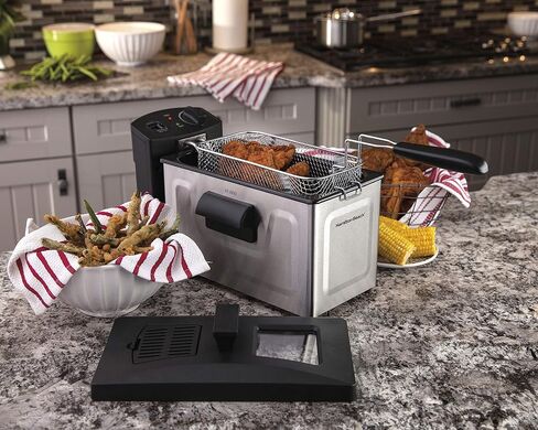 Hamilton Beach Professional Grade Electric Deep Fryer, Frying Basket with Hooks, 1500 Watts, 3 Ltrs with Viewing Window, Stainless Steel in Saudi Arabia
