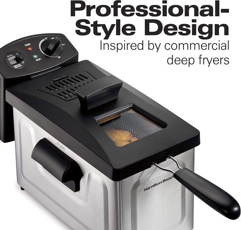 Hamilton Beach Professional Grade Electric Deep Fryer, Frying Basket with Hooks, 1500 Watts, 3 Ltrs with Viewing Window, Stainless Steel in Saudi Arabia