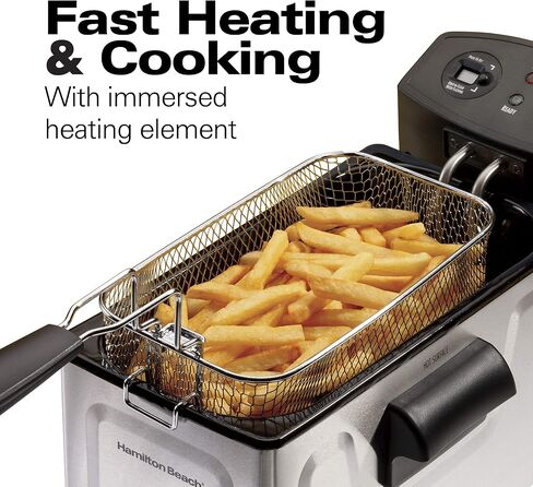 Hamilton Beach Professional Grade Electric Deep Fryer, Frying Basket with Hooks, 1500 Watts, 3 Ltrs with Viewing Window, Stainless Steel in Saudi Arabia