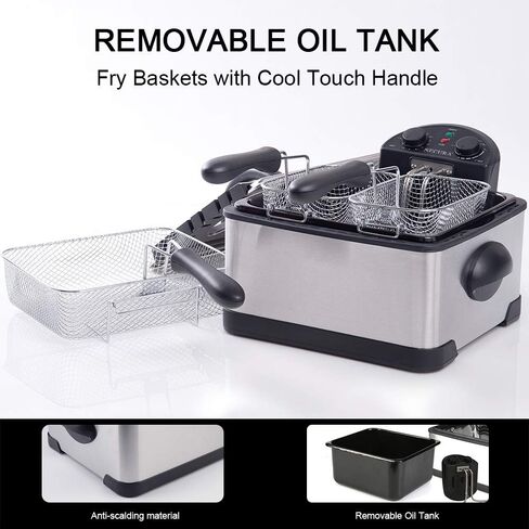 Secura 4 Liters / 17-Cup Stainless-Steel 1700-Watt Electric Deep Fryer with Timer Free Extra Odor Filter, Triple Basket, 4.5 Quarts, Silver in Kuwait