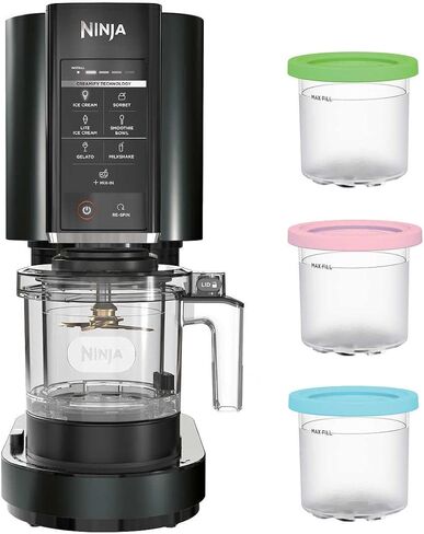 Ninja CN301CO CREAMi Ice Cream Maker, for Gelato, Mix-ins, Milkshakes, Sorbet, Smoothie Bowls & More, 7 One-Touch Programs, with (3) Pint Containers & Lids, Compact Size, Perfect for Kids, Black (Renewed) in Saudi Arabia