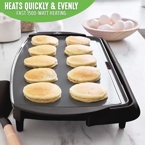 GreenLife 20" Electric Griddle, Extra Large Surface for Pancakes Eggs Fajitas, Healthy Ceramic Nonstick Coating, Stay Cool Handles, Removable Drip Tray, Temperature Control, PFAS-Free, Black in Saudi Arabia