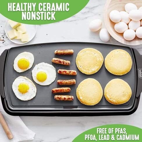 GreenLife 20" Electric Griddle, Extra Large Surface for Pancakes Eggs Fajitas, Healthy Ceramic Nonstick Coating, Stay Cool Handles, Removable Drip Tray, Temperature Control, PFAS-Free, Black in Saudi Arabia