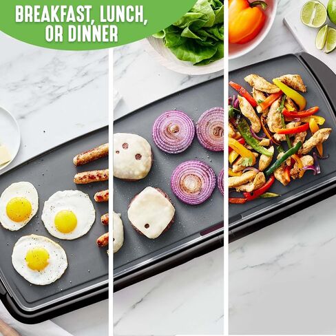 GreenLife 20" Electric Griddle, Extra Large Surface for Pancakes Eggs Fajitas, Healthy Ceramic Nonstick Coating, Stay Cool Handles, Removable Drip Tray, Temperature Control, PFAS-Free, Black in Saudi Arabia