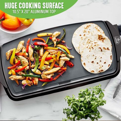 GreenLife 20" Electric Griddle, Extra Large Surface for Pancakes Eggs Fajitas, Healthy Ceramic Nonstick Coating, Stay Cool Handles, Removable Drip Tray, Temperature Control, PFAS-Free, Black in Saudi Arabia