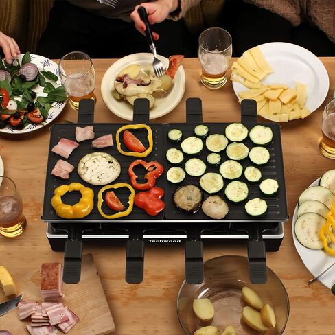 Raclette Grill, Techwood Electric Table Indoor Grill Korean BBQ Grill, Removable 2-in-1 Non-Stick Grill Plate, 1500W Fast Heating with 8 Cheese Melt Pans, Ideal for Parties and Family Fun (Blue) in Saudi Arabia