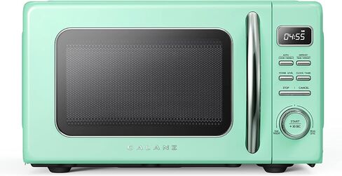 Galanz GLCMKA07GNR-07 Retro Microwave Oven, LED Lighting, Pull Handle Design, Child Lock, Surf Green, 0.7 cu ft in Kuwait