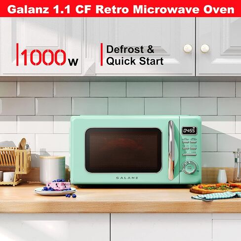 Galanz GLCMKA07GNR-07 Retro Microwave Oven, LED Lighting, Pull Handle Design, Child Lock, Surf Green, 0.7 cu ft in Kuwait