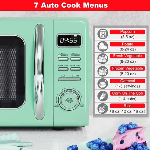 Galanz GLCMKA07GNR-07 Retro Microwave Oven, LED Lighting, Pull Handle Design, Child Lock, Surf Green, 0.7 cu ft in Kuwait