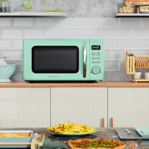 Galanz GLCMKA07GNR-07 Retro Microwave Oven, LED Lighting, Pull Handle Design, Child Lock, Surf Green, 0.7 cu ft in Kuwait