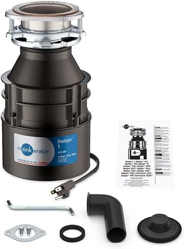 InSinkErator Garbage Disposal with Power Cord, Badger 1, Standard Series, 1/3 HP Continuous Feed, Black in Saudi Arabia